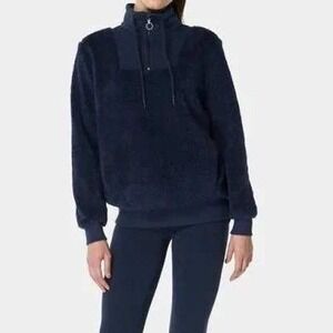 Sweaty‎ Betty Navy Blue Sherpa Fleece Quarter Zip Pullover Sweatshirt Small